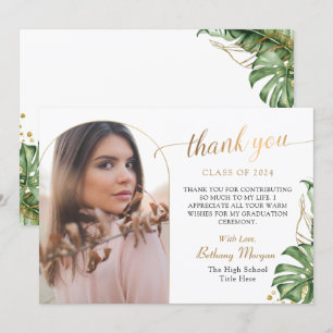 Tropical Greenery Gold Arch Photo Graduation Thank You Card