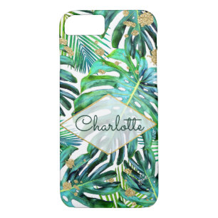 Tropical Greenery Gold Glitter Leaf Pattern iPhone 8/7 Case