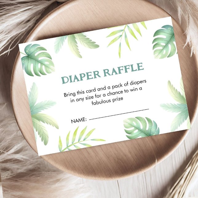 Tropical Greenery Green Diaper Raffle Baby Shower Enclosure Card (Creator Uploaded)