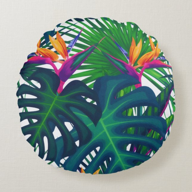 Tropical Greenery Jungle Leaves Paradise  Round Cushion (Front)