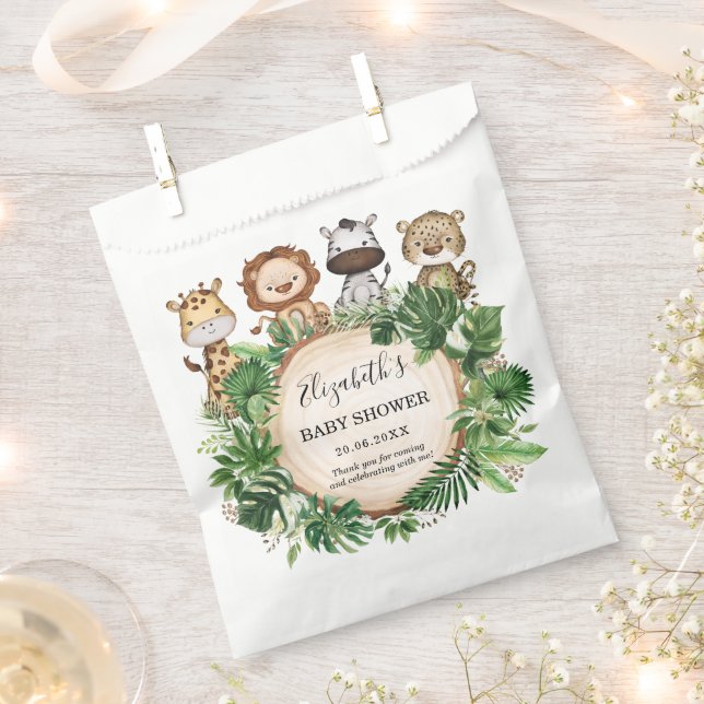 Tropical Greenery Jungle Wild Animals Baby Shower Favour Bag (Clipped)