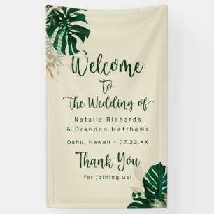 Tropical Greenery & Leaves Chic Wedding Welcome Banner