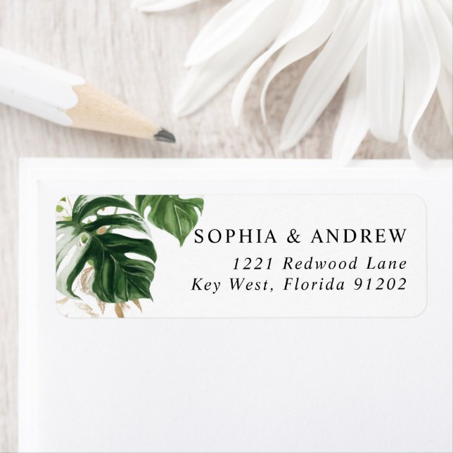 Tropical Greenery Leaves Return Address Label (Insitu)