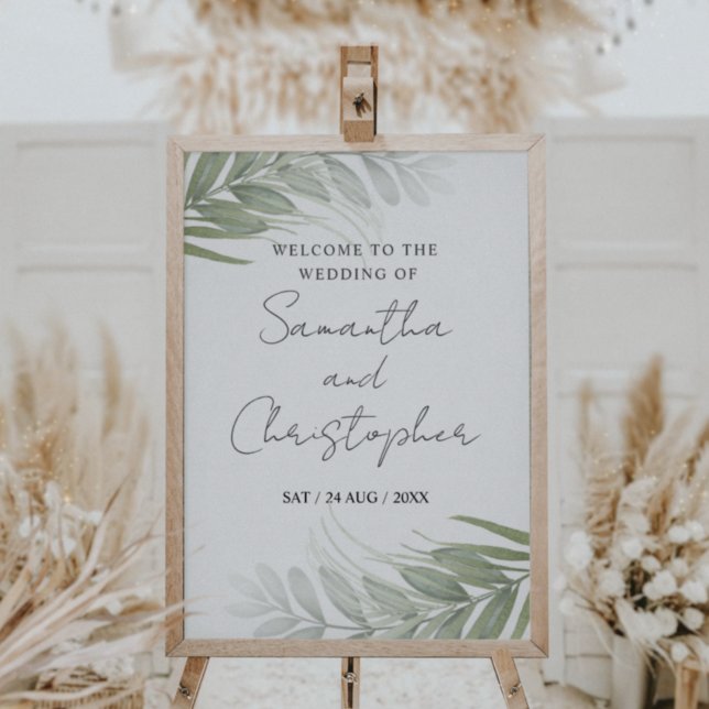 Tropical Greenery Modern Calligraphy Wedding Sign (Creator Uploaded)
