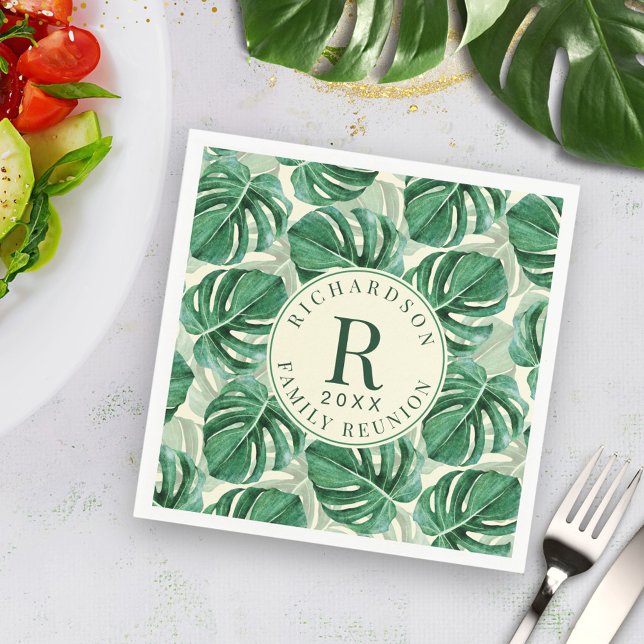 Tropical Greenery Monstera Family Reunion Party Napkin (Creator Uploaded)
