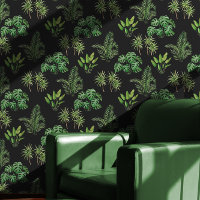 Tropical Greenery on Black Pattern
