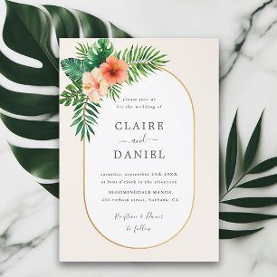 Tropical Greenery Oval Frame Wedding Invitation