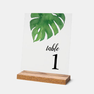 Tropical Greenery Palm Clear Table Number Acrylic Sign