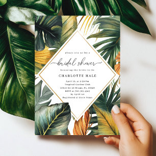 Tropical Greenery Palm Leaves Bridal Shower Invitation