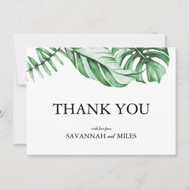 Tropical Greenery Palm Thank You Flat Card (Front)