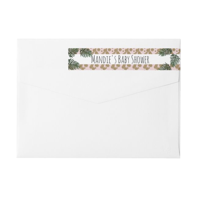 Tropical Greenery Palm Tree Faux Glitter Confetti Wrap Around Label (Back)