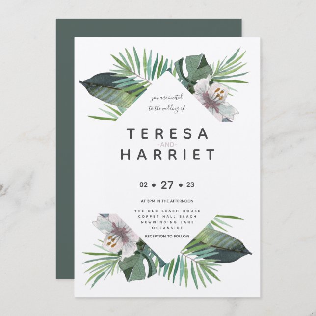 Tropical greenery rustic  invitation (Front/Back)