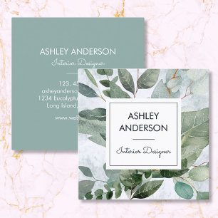Tropical Greenery Sage Eucalyptus Leaves Square Business Card