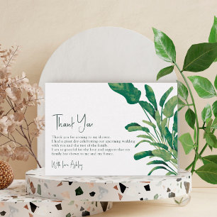 Tropical greenery script green plant bridal shower thank you card