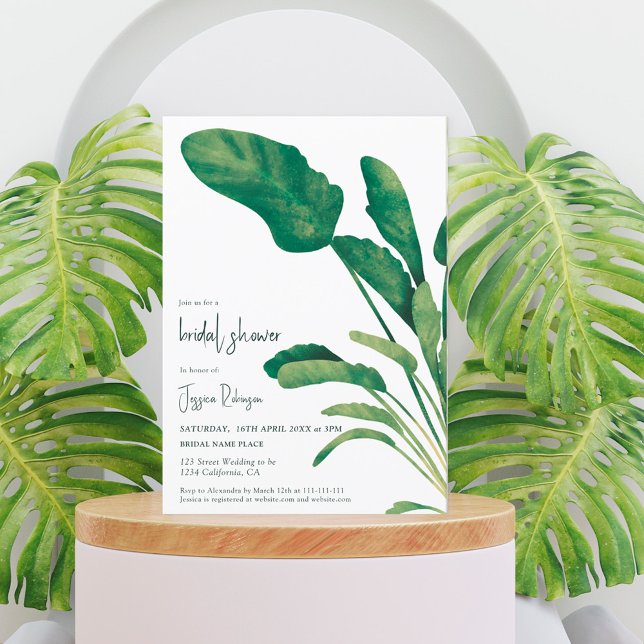 Tropical greenery script plant bridal shower invitation (Creator Uploaded)
