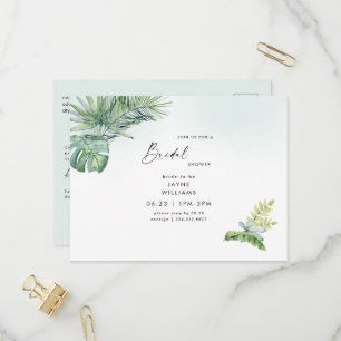 Tropical Greenery Sea Glass Bridal Shower   Invitation Postcard