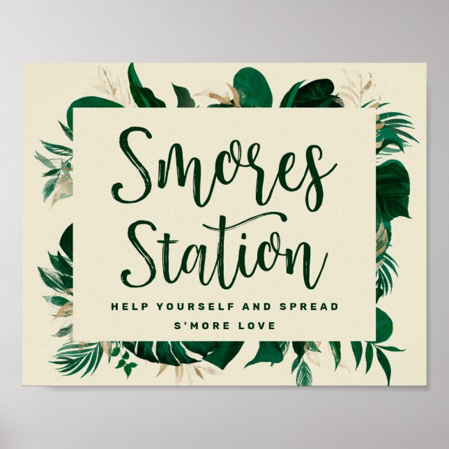 Tropical Greenery S'mores Station Wedding Sign (Front)
