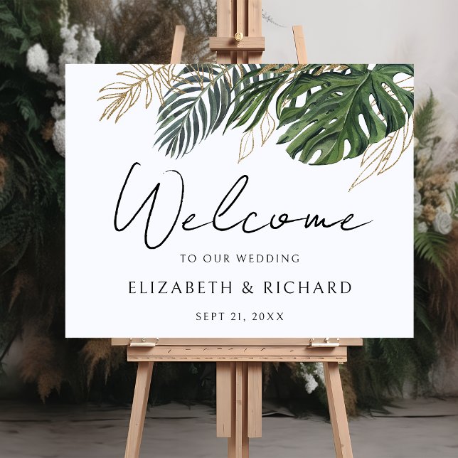 Tropical Greenery Summer Boho Wedding Welcome Sign (Creator Uploaded)