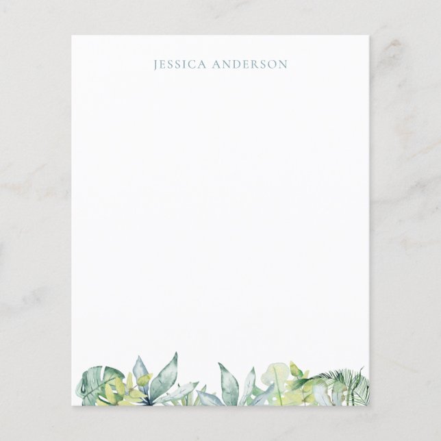 Tropical Greenery Teal Name Stationery (Front)