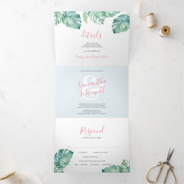 Tropical Greenery Trifold Wedding Invitation (Inside)