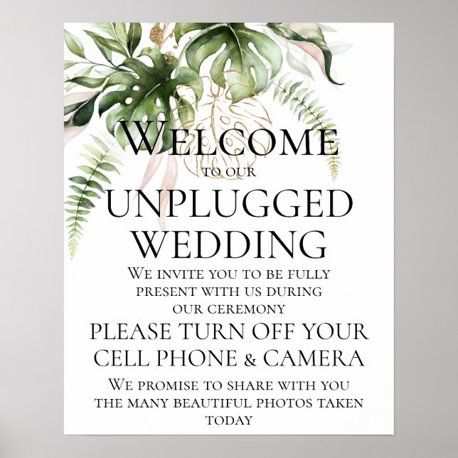 Tropical Greenery Unplugged Wedding Ceremony Poster (Front)