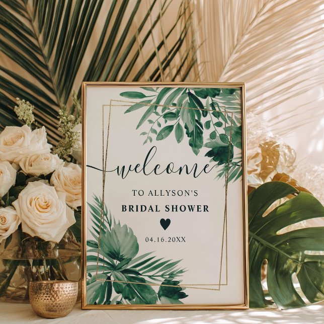 Tropical greenery watercolor bridal shower welcome poster (Tropical greenery watercolor bridal shower welcome poster)