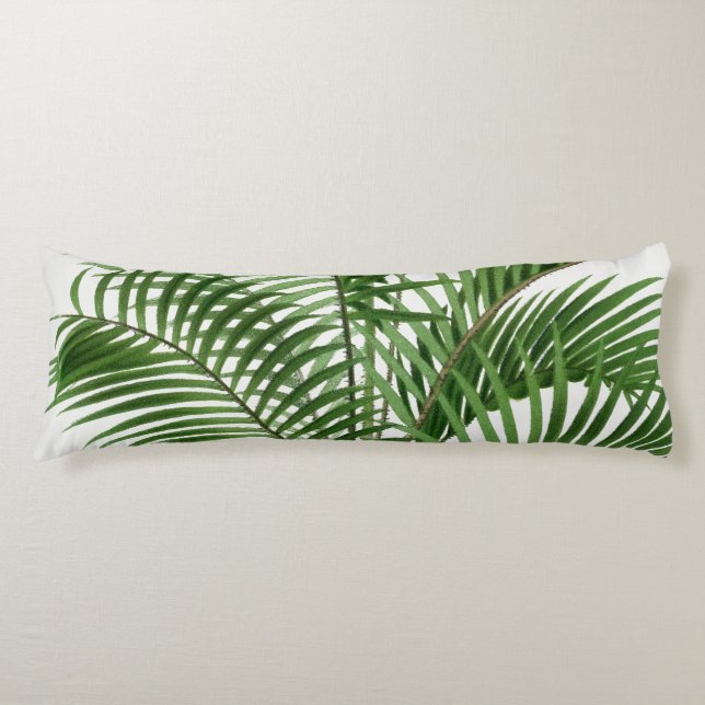 Tropical Greenery Watercolor Palm Tree Leaves Body Cushion (Front)