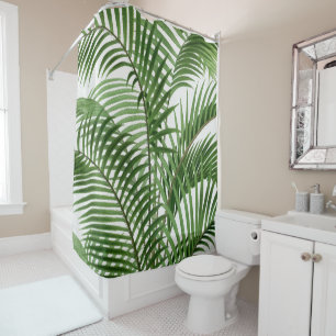 Tropical Greenery Watercolor Palm Tree Leaves   Shower Curtain