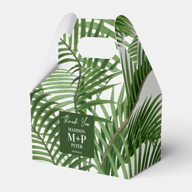 Tropical Greenery Watercolor Palm Tree Monogrammed Favour Box (Front Side)