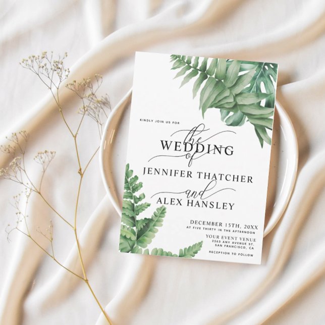 Tropical Greenery Watercolor  Wedding Invitation (Creator Uploaded)