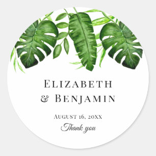 Tropical Greenery Wedding Custom Botanical Elegant Classic Round Sticker