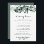 Tropical Greenery Wedding Kissing Menu Game Card<br><div class="desc">This tropical greenery wedding kissing menu game card is perfect for a rustic wedding reception. The design features green palm leaves bouquets with white lovely flowers.</div>