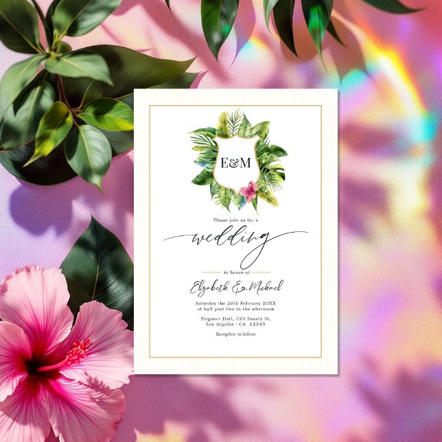 Tropical Greenery Wedding Photo and QR Code Invitation (Tropical Greenery Wedding Photo and QR Code Invitation)