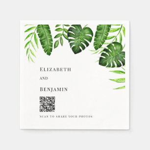 Tropical Greenery Wedding QR Code Photo Share Napkin
