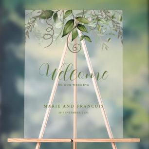Tropical Greenery Wedding Welcome Frosted Acrylic Sign