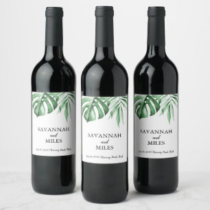 Tropical Greenery Wedding Wine Label