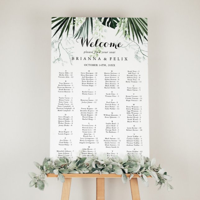 Tropical Greenery White Alphabetical Seating Chart (Creator Uploaded)