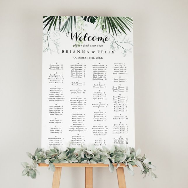 Tropical Greenery White Alphabetical Seating Chart (Creator Uploaded)