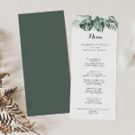 Tropical Greenery White Floral Calligraphy Dinner Menu<br><div class="desc">This tropical greenery white floral calligraphy dinner menu card is perfect for a rustic wedding. The design features green palm leaves bouquets with white lovely flowers.

This menu can be used for a wedding reception,  rehearsal dinner,  bridal shower or any event.</div>