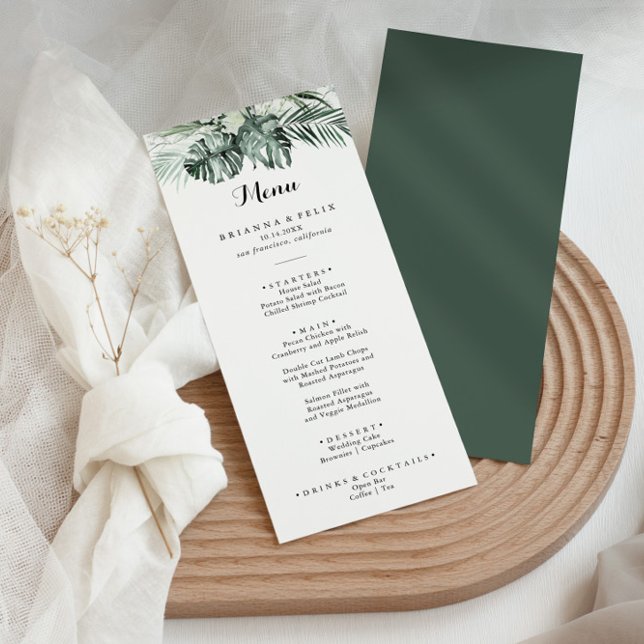 Tropical Greenery White Floral Dinner Menu (Creator Uploaded)