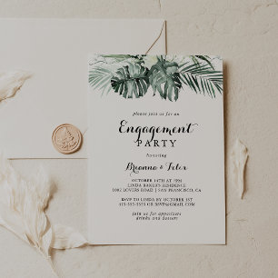 Tropical Greenery White Floral Engagement Party Invitation