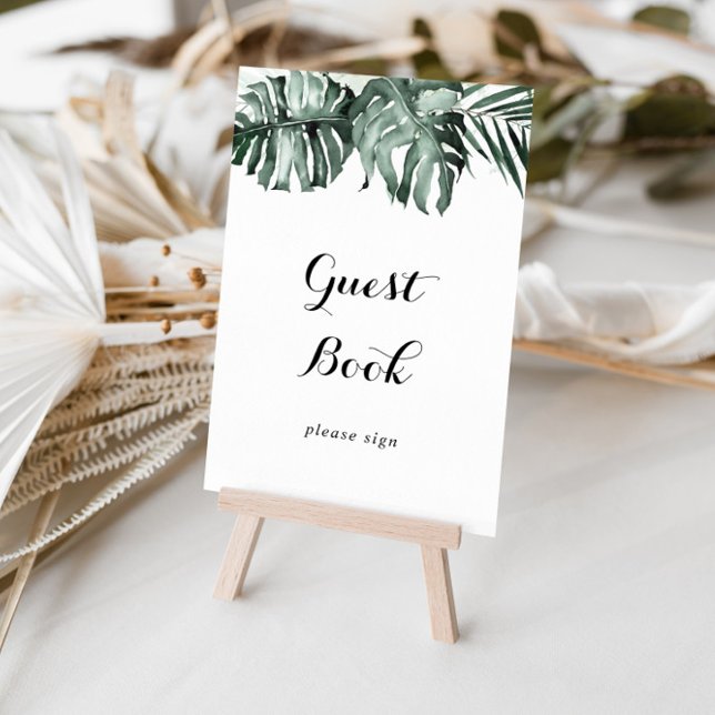 Tropical Greenery White Floral Guest Book Sign (Creator Uploaded)