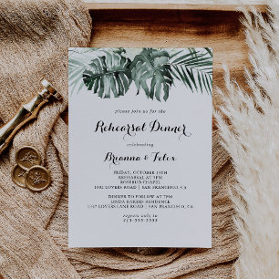 Tropical Greenery White Floral Rehearsal Dinner Invitation