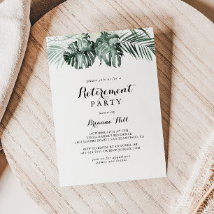 Tropical Greenery White Floral Retirement Party Invitation