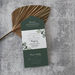 Tropical Greenery White Floral Wedding All In One Invitation