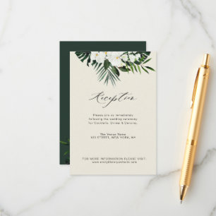 tropical greenery white floral wedding reception enclosure card