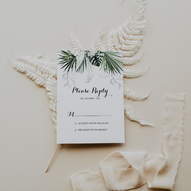 Tropical Greenery White Floral Wedding RSVP (Creator Uploaded)