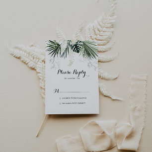 Tropical Greenery White Floral Wedding RSVP Card