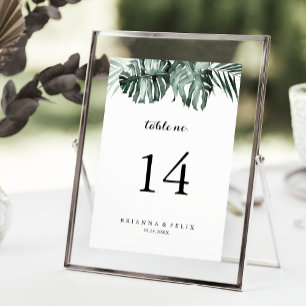 Tropical Greenery White Floral Wedding Table Number