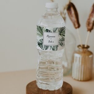 Tropical Greenery White Floral Wedding  Water Bottle Label